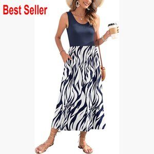 Polyester Spandex Maxi Dress Sleeveless Scoop Neck A-Line Beach Vacation